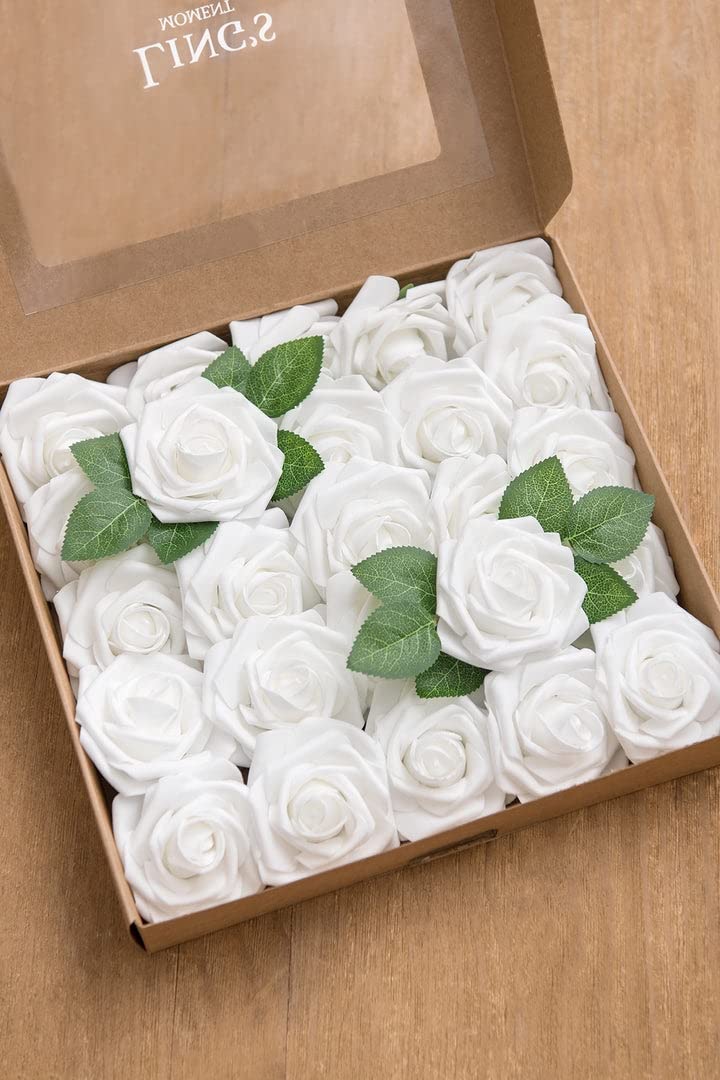 Ling's Moment Artificial Rose Flowers 25pcs Foam Roses w/Stem for DIY ...