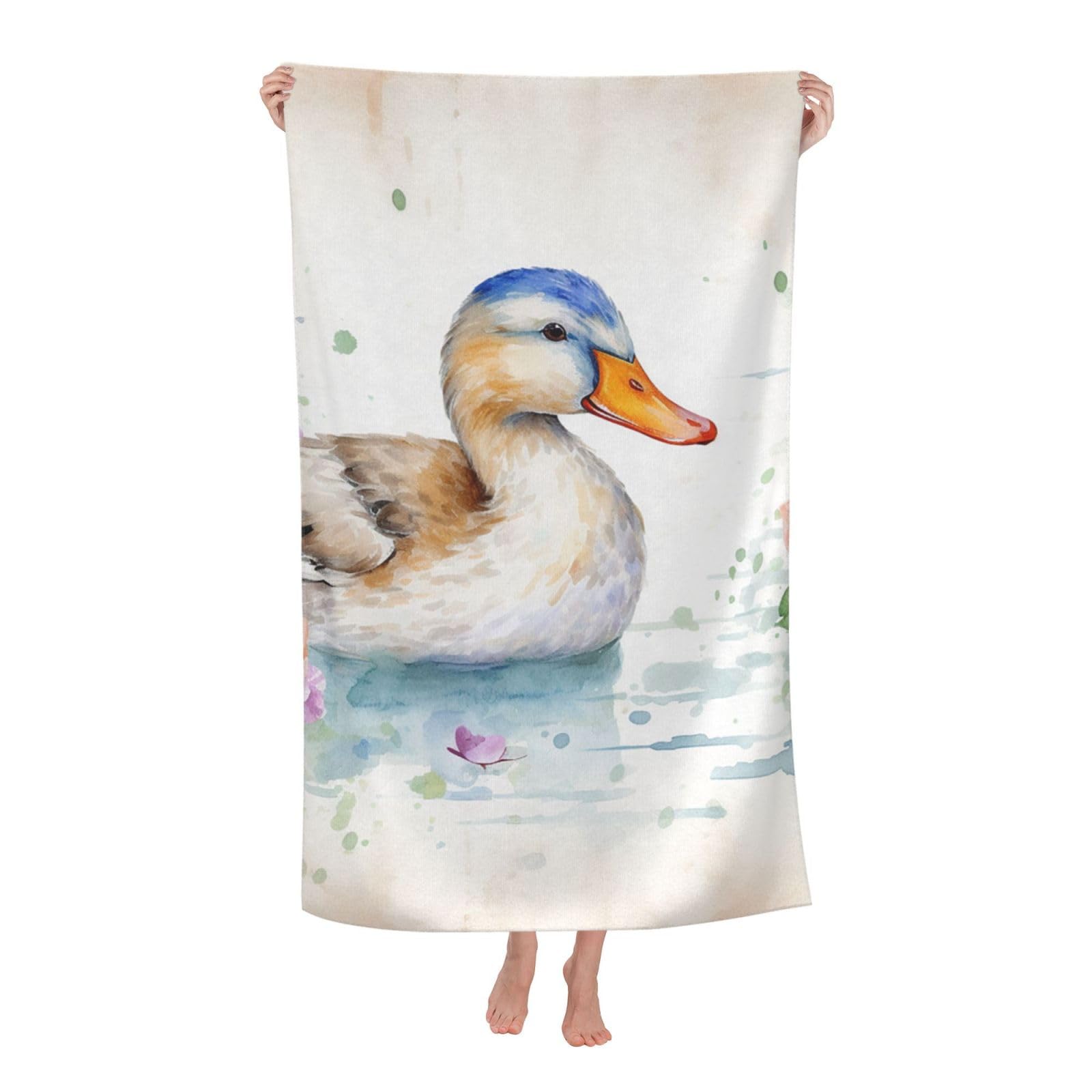 HLBSDM Watercolor Duck Beach Towel 52 x 32 in Vacation Essentials Quick Dry Sand Free Pool Swim Towel Super Absorbent Bath Towels Oversized Gym Towels Travel Blanket Gift