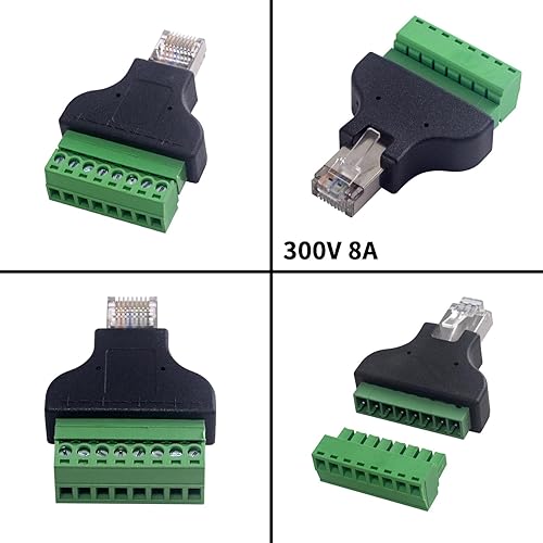 Miniatura 5 de Poyiccot Adaptador de terminal de tornillo RJ45adaptador Ethernet RJ45 de red, placa de ruptura RJ458p8c macho a 8 pines AV Terminal adaptador de