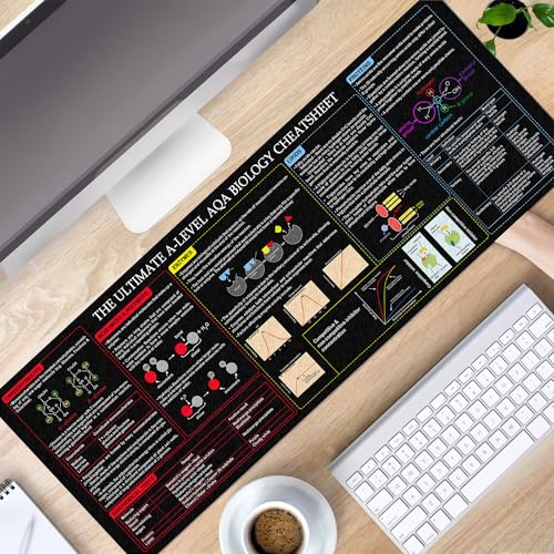 Image of A-Level Biology Cheat Sheet Mouse Pad Mouse Mat KMH Study Guide for AQA Biology Students Learners and Revision Desk Mat Essential Computer Accessories for Study, Work, and Reference Purposes
