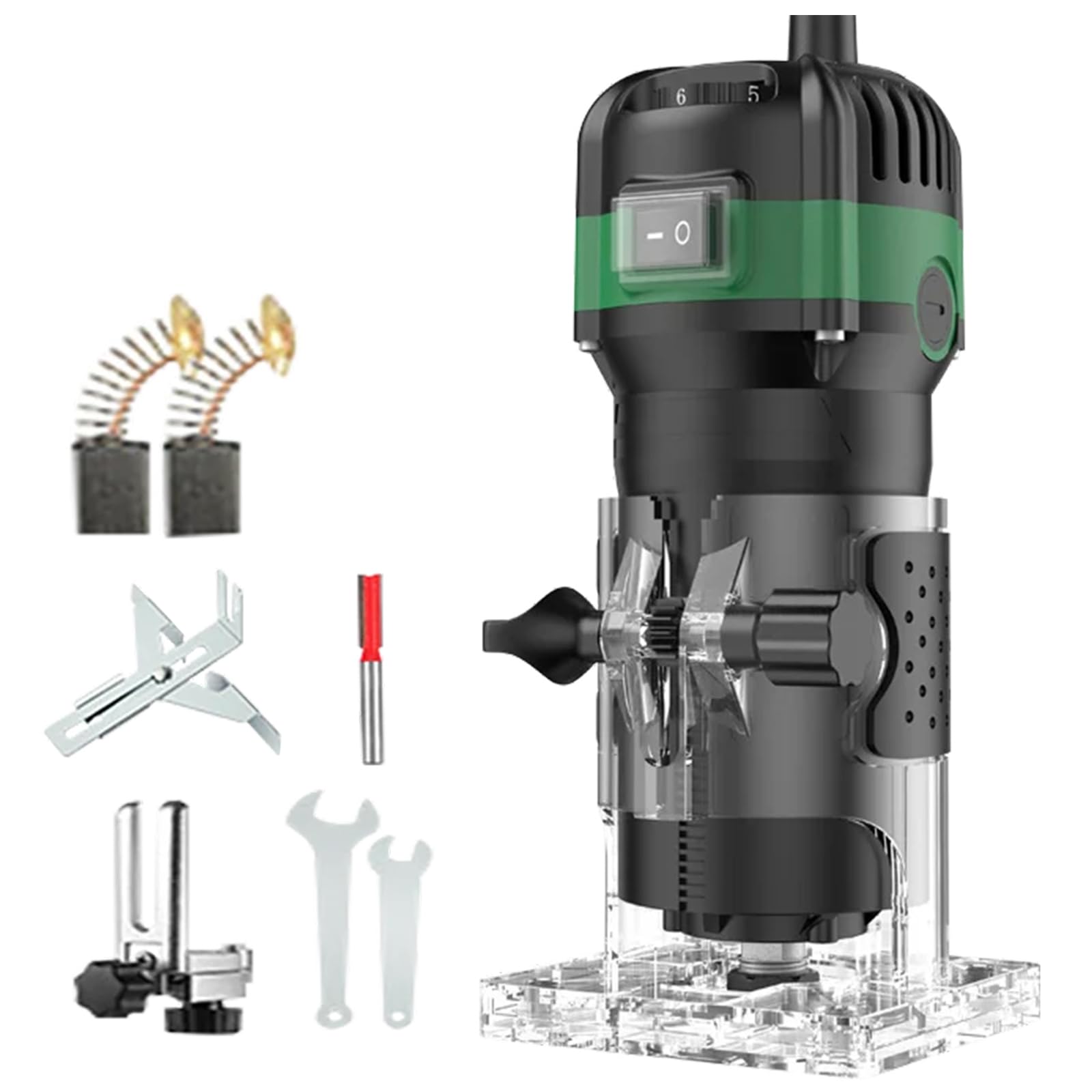 Juego de Fresadora de Madera Rebajadora Eléctrica 800W 30000R 6.35 mm (1/4 Inch) con 6 Velocidades Variables,para Ranurado Rectificadora con Fresas (Sin juego de 15 brocas)