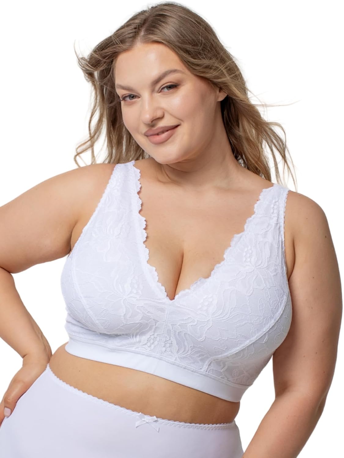 Freya Cotton Stretch Lace Women's Bra – Non-Padded, No Underwire, White, Plus Sizes B-DDD, XXL