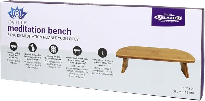 Relaxus Yogi Lotus Folding Meditation Bench Ergonomic Bamboo Seated Stool for Kneeling Prayer and Yoga Includes Travel Carrying Case Portable Angled Seat for Knee and Back Relief