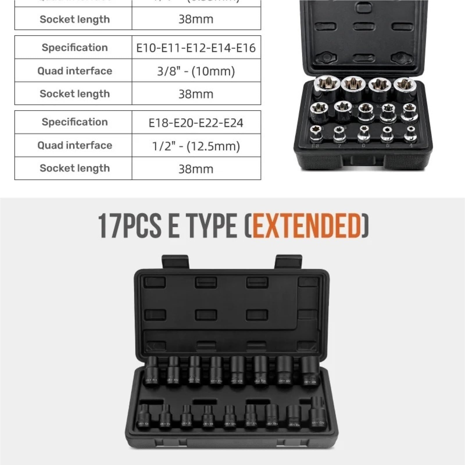 9 sztuk 1/2 "Torx Star zestaw kluczy nasadowych E typ gniazd udarowych narzędzia mechaniczne do klucza Zestaw przedłużek