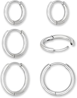 Women's Stainless Steel Hoops - 3 Pairs Elegant Little Hoops (8mm, 10mm, 12mm) | Surgical Steel Earrings in 18K Gold, Rose Gold or Silver - Men's Creole