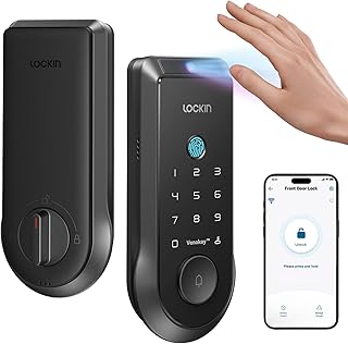 Lockin Veno - Cerradura inteligente con vena de palma, cerraduras inteligentes de entrada sin llave para puerta delantera con timbre, bloqueo de huellas dactilares WiFi integrado, control remoto de