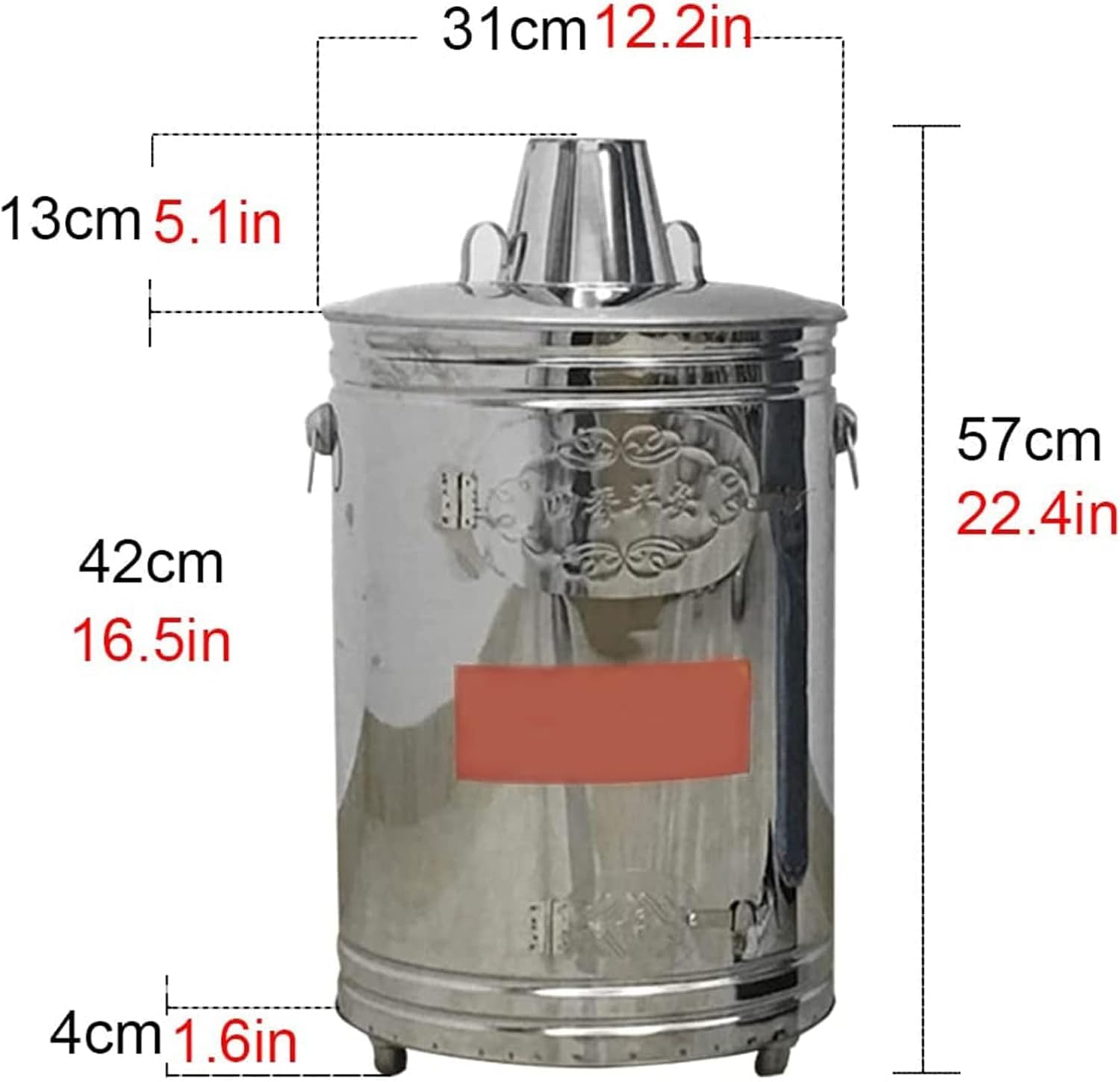 Jaula incineradora de barril de combustión con chimenea, contenedor incinerador de jardín de acero inoxidable para eliminación de papel, hojas y basura con gancho para fuego, hoguera de patio trasero