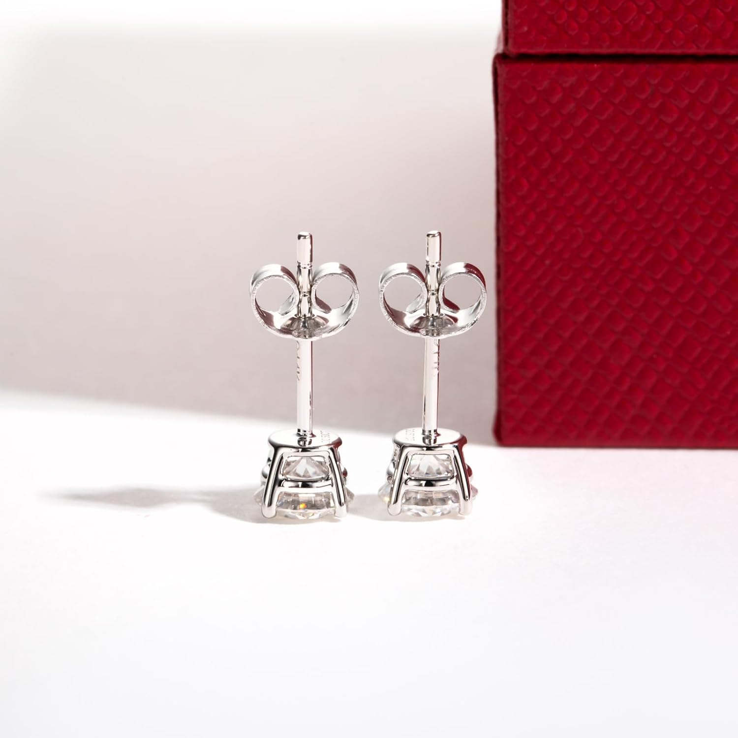 14K Solid White Gold Moissanite Stud Earrings, -4 CTTW, D Color & Flawless Moissanites, 4 Prongs Earring Gifts for Women Men, Elegant Jewelry Box Packed