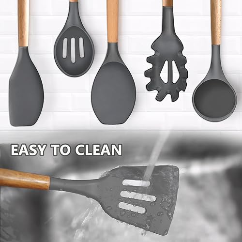 Miniatura 7 de Juego de utensilios de cocina de cocina, 6 piezas de utensilios de cocina de silicona, espátula, cucharón, espátula, cucharón, espátula, espátula,