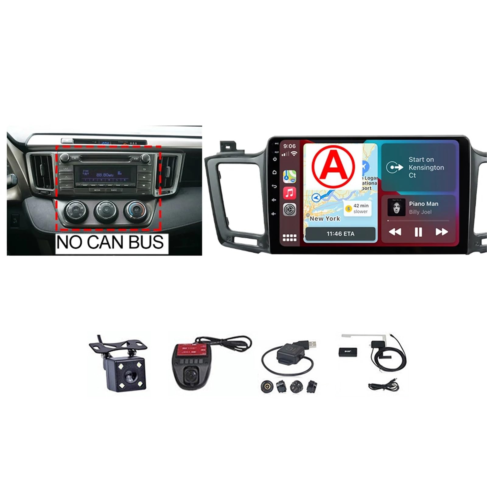Autoradio Android 12 Toyota RAV4 avec CarPlay sans fil et navigation GPS 4G