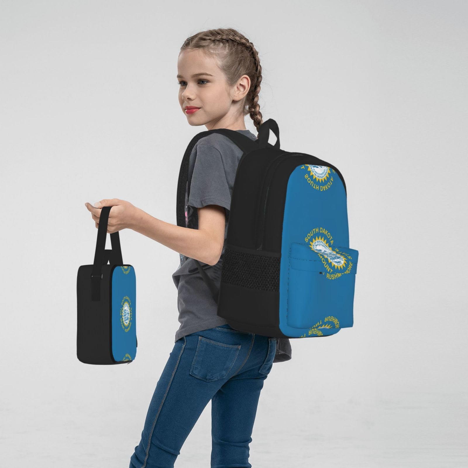 Flaga Dakoty Południowej plecak dziecko chłopcy dziewczęta pudełko na lunch szkoła torba zestaw uczniów szkoły student prezent, Czarny, One Size, Bagaż
