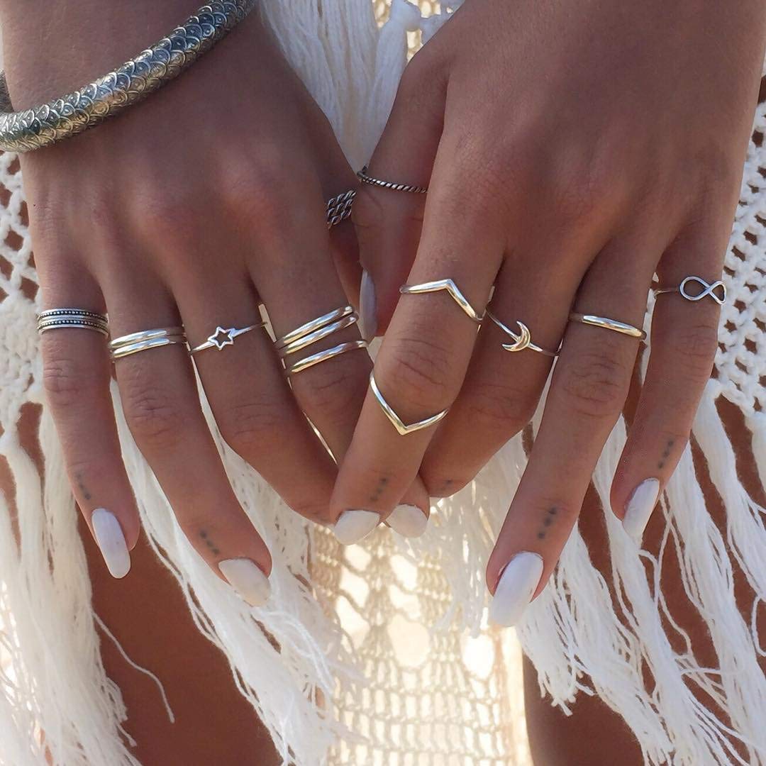 Boho Star Knuckle Ring Vintage Silver Moon Joint Knuckle Rings Set Infinity Stackable Finger Ring Jewelry for Women and Girls