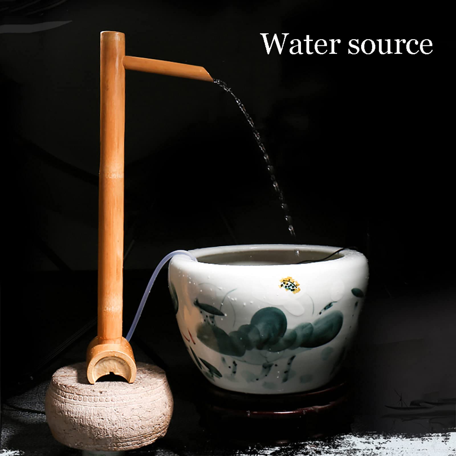 Giochi d'acqua per il giardino Bagno per uccelli ad energia solare Fontana di bambù Acqua che scorre in bambù Decorazione del cortile Giochi d'acqua Acqua corrente Acquario per pesci Trogolo in pietr