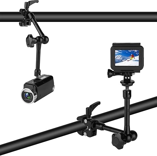 Miniatura 5 de Soporte de abrazadera de cangrejo para cámara, soporte de brazo mágico ajustable de aluminio de 10 pulgadas 360, rosca de 14 a 20 para luz de