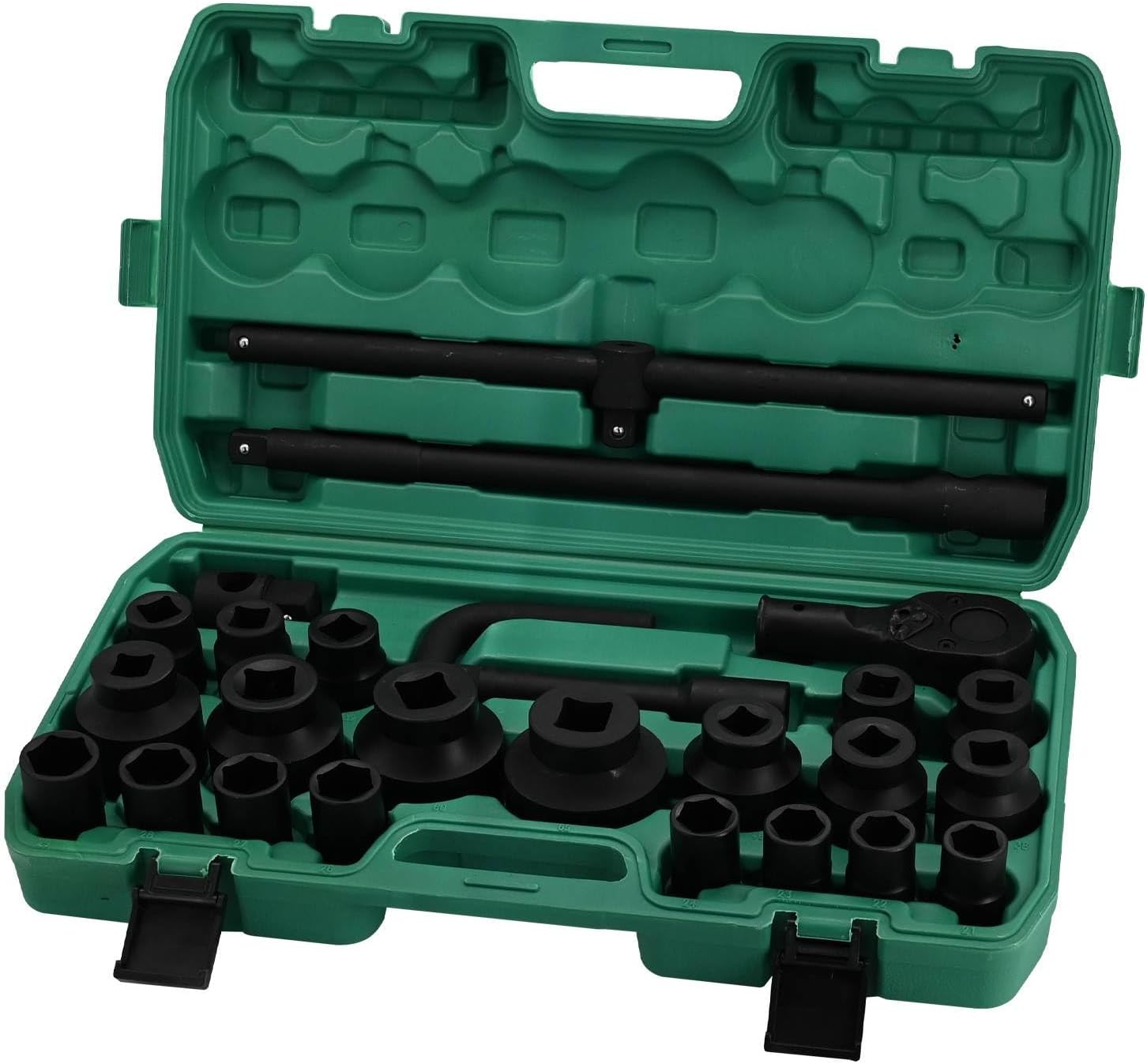 3/4" Drive Impact Socket Set, 26 Piece Cr-V Chrome Vanadium Steel Standard Metric Sizes(21-50mmm), 6-Point Sockets, with a Storage Cage