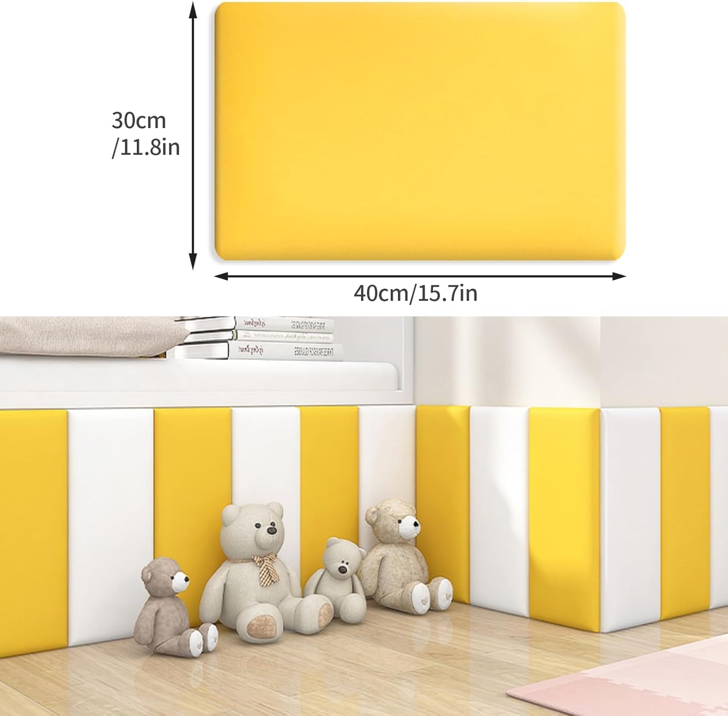 Yellow 3D Wall Panels - Set of 2 Upholstery Cushions, 30x40 cm, Decorative Padding for Bed Headboard, Impact Protection for Kids' Rooms, Soft Wall Panels