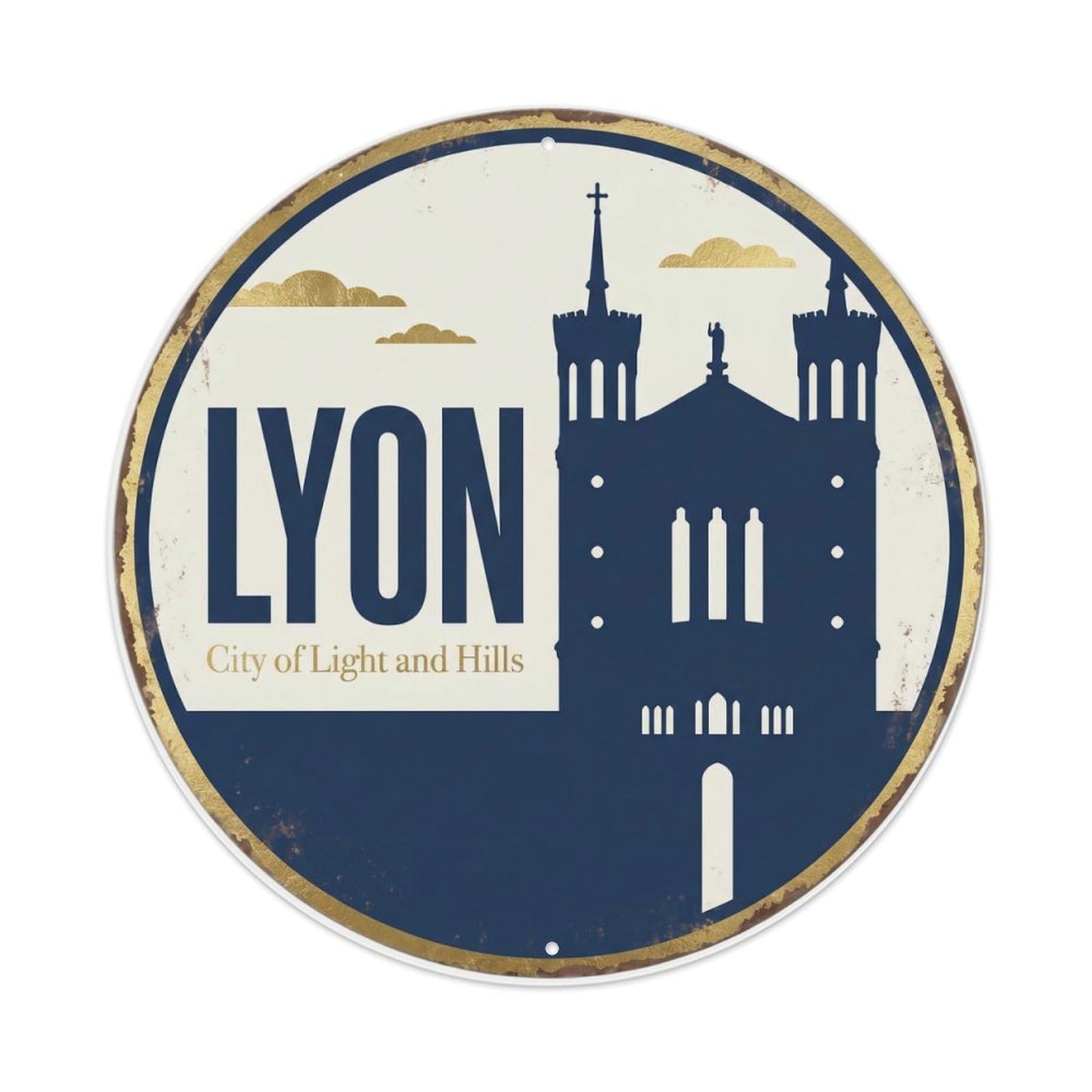 Fqnyr Style Vintage Travel Lyon Basilica France Metal Tin Sign