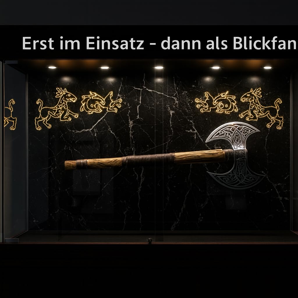 NovaHaven Doppelkopf Wikingeraxt – Handgeschmiedete Axt aus Kohlenstoffstahl mit Eschenholzgriff, Lederwicklung & Lederscheide – Ideal für Sammler, Outdoor & als Geschenk