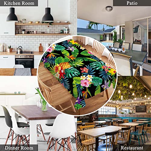Swono Pineapples Table Cloth Rectangle Tables Hawaii Pineapples Palm Leaves Flowers Kitchen Table Cover Oblong 52"X70" Tablecloth For Dining Table Buffet Parties Patio And Camping #TOP6