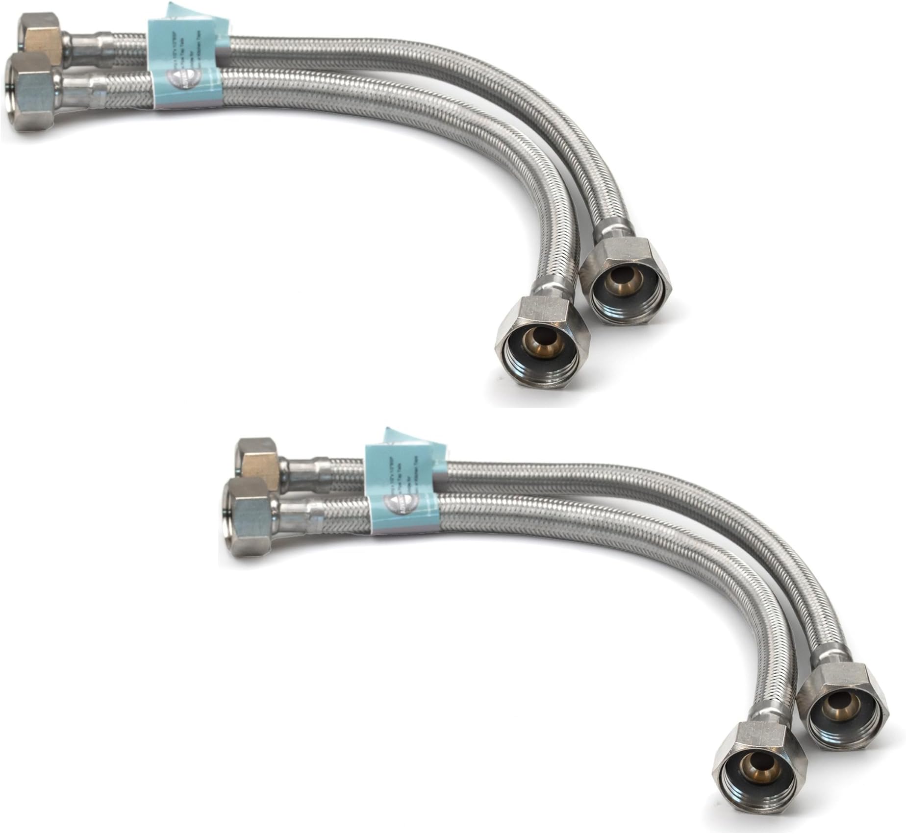 Flexible Hose Pipe 2 Pairs, 1/2" x 1/2" BSP 300mm Stainless Steel Flexi Pipes, Rust-Free Corrosion Resistant Monobloc Tap Connector, Replacement for Kitchen Sink & Bathroom Basin