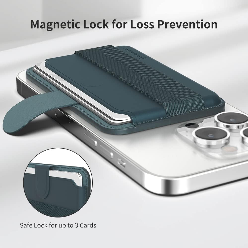 Sinjimoru Pull & Eject Magnetic Wallet for iPhone, Finger Grip for MagSafe Card Holder, Compatible with MagSafe Wallet, M-Pull Tab Band Marine Blue