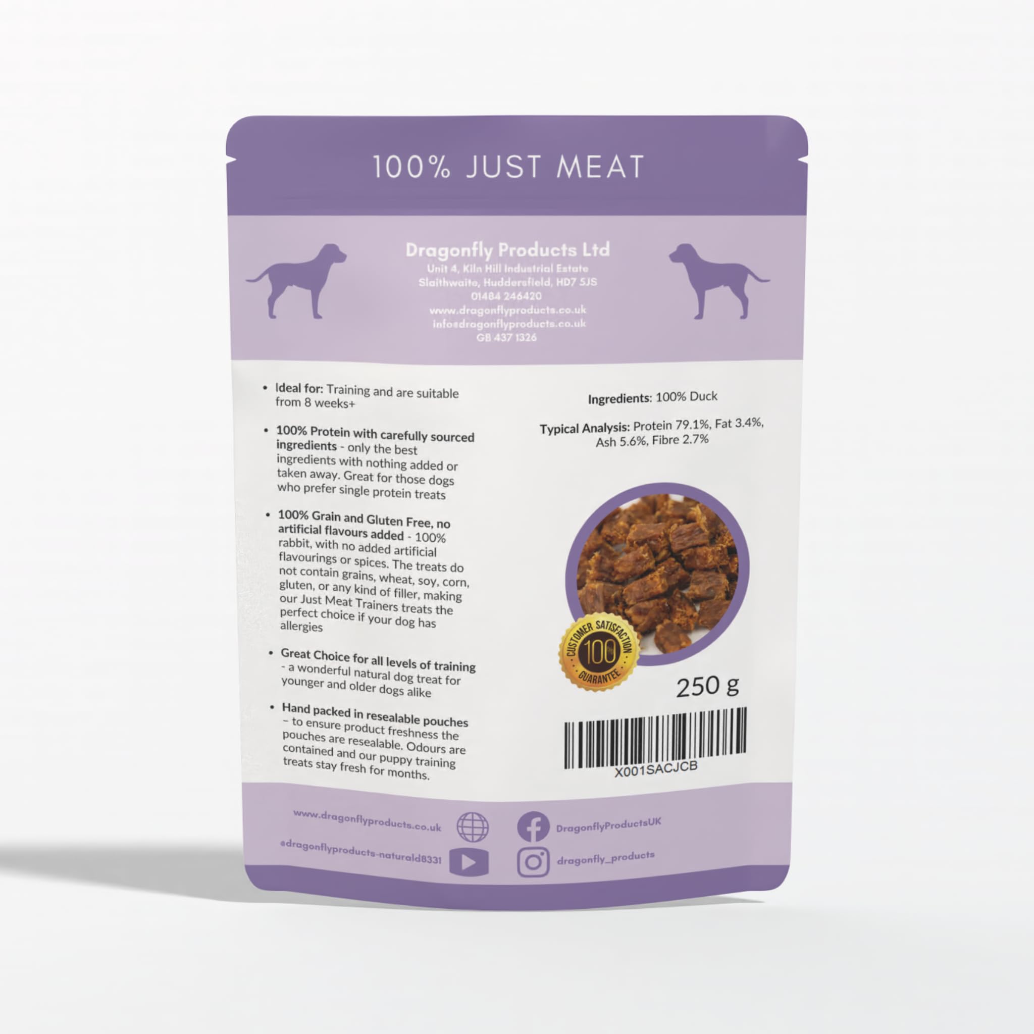 Dragonfly Products Grain Free Puppy & Adult Dog Training Treats - 100% Pure Meat - Healthy Low Fat Dog Treats - 250g (Duck) - Image 2