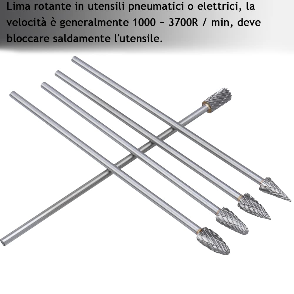 5 Lime Rotanti In Carburo Di Tungsteno, Forma Ad Albero, Doppio Taglio, Diametro 3mm, Gambo 3mm, Per Incisione Legno E Metallo - 4