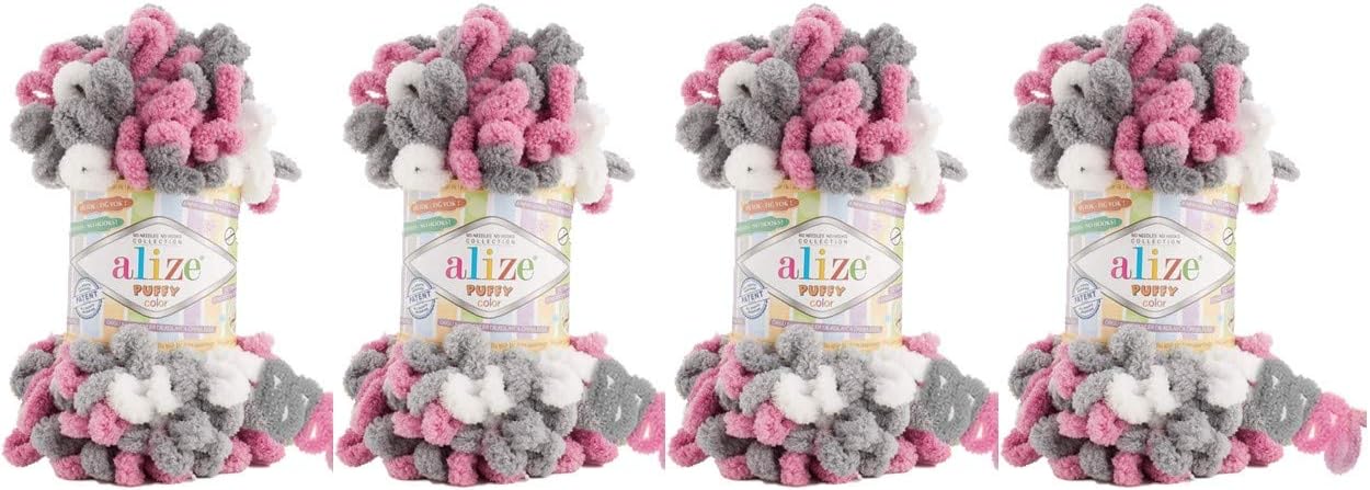 Alize Puffy Color Baby Blanket Yarn Lot of 4skn 400gr 39.3 yds 100% Micropolyester Soft Yarn Hand Knitting Yarn (6070)
