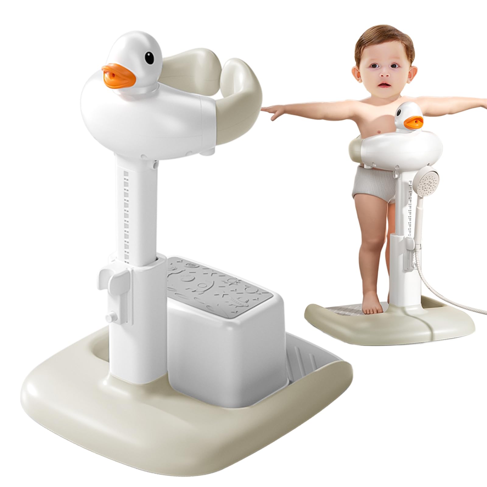 Adjustable Height Baby Shower Stand with Anti-Slip Base, Bath Shower Standing Support, Portable Bath Helper