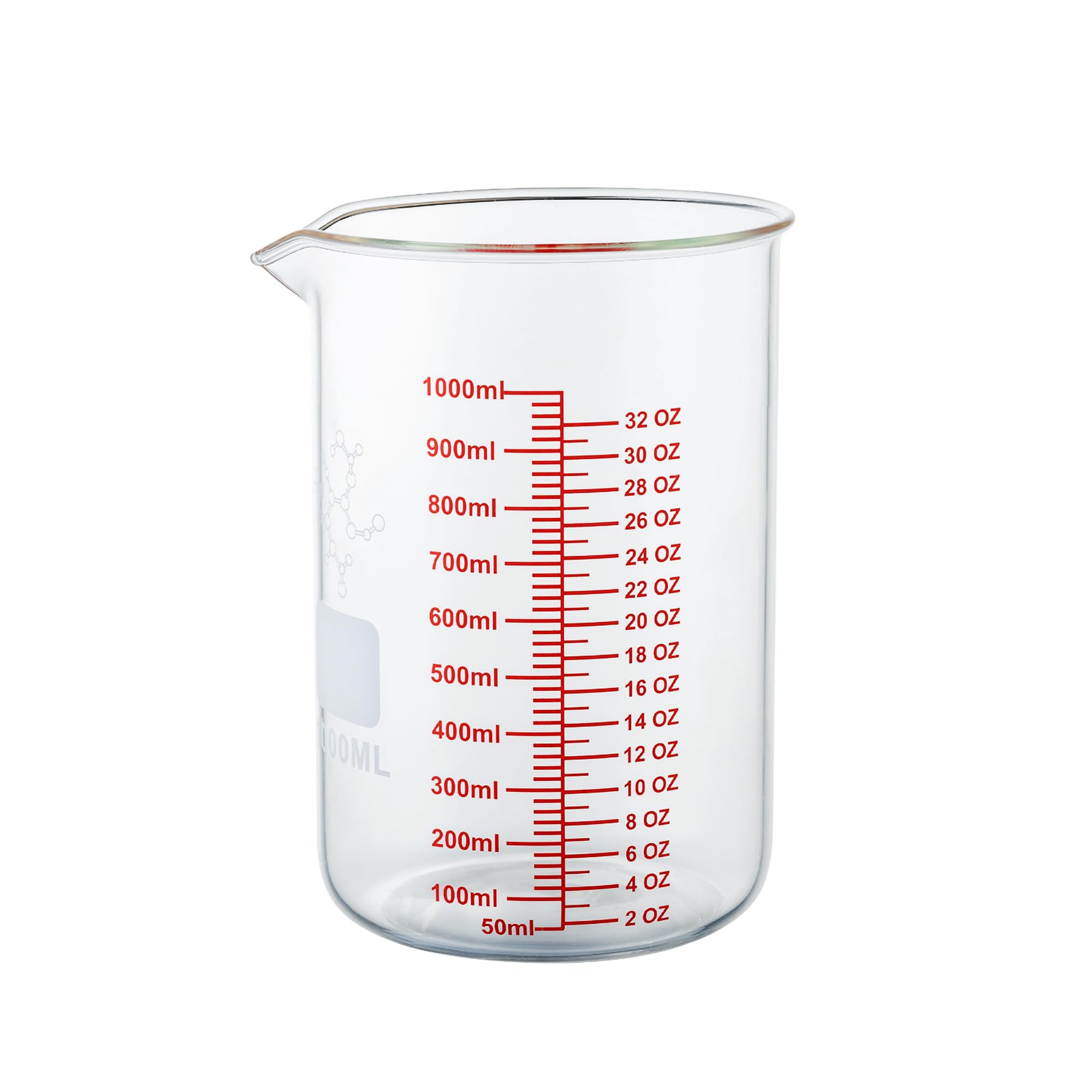 Vaso medidor de vidrio de borosilicato alto, boquilla en forma de V, 1000 ml, vaso medidor de vidrio para cocina o restaurante, fácil de leer