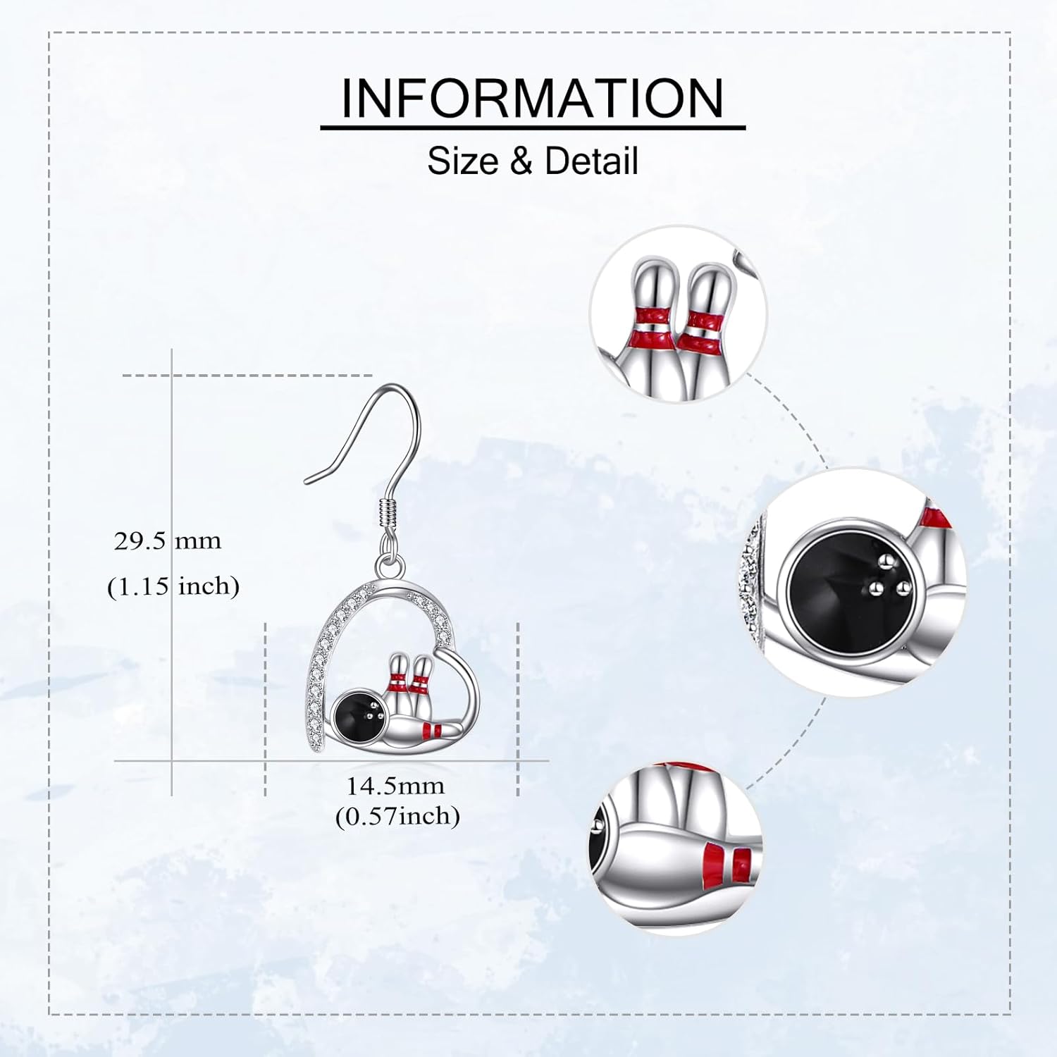 Sport Earrings S925 Sterling Silver Baseball/Bowling Ball Heart Earrings Dangle Jewelry Gift For Women Female