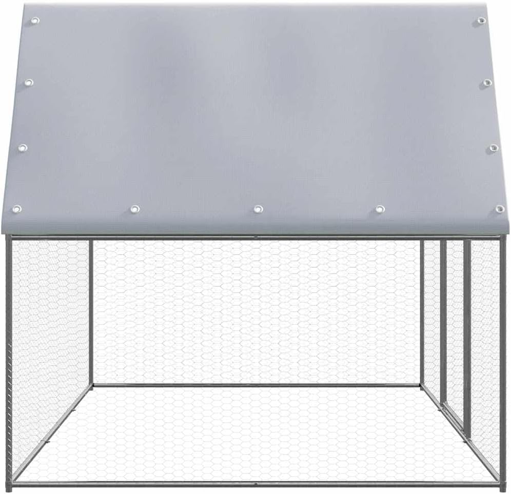 vidaXL Chicken Cage Silver and Gray 9.8‘x6.6‘x6.6‘ Galvanized Steel, Chicken coop, Large Chicken coop, Walk in Chicken cage, Hen coop