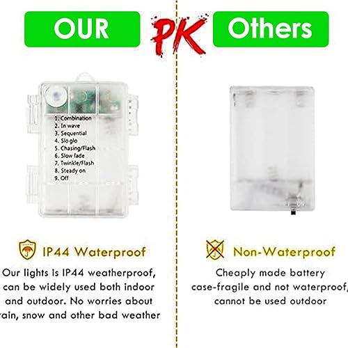 Vista 23 de Paquete de 4 100 luces LED que funcionan con pilas, con control remoto, luces parpadeantes impermeables de 33 pies con temporizador y 8 modos