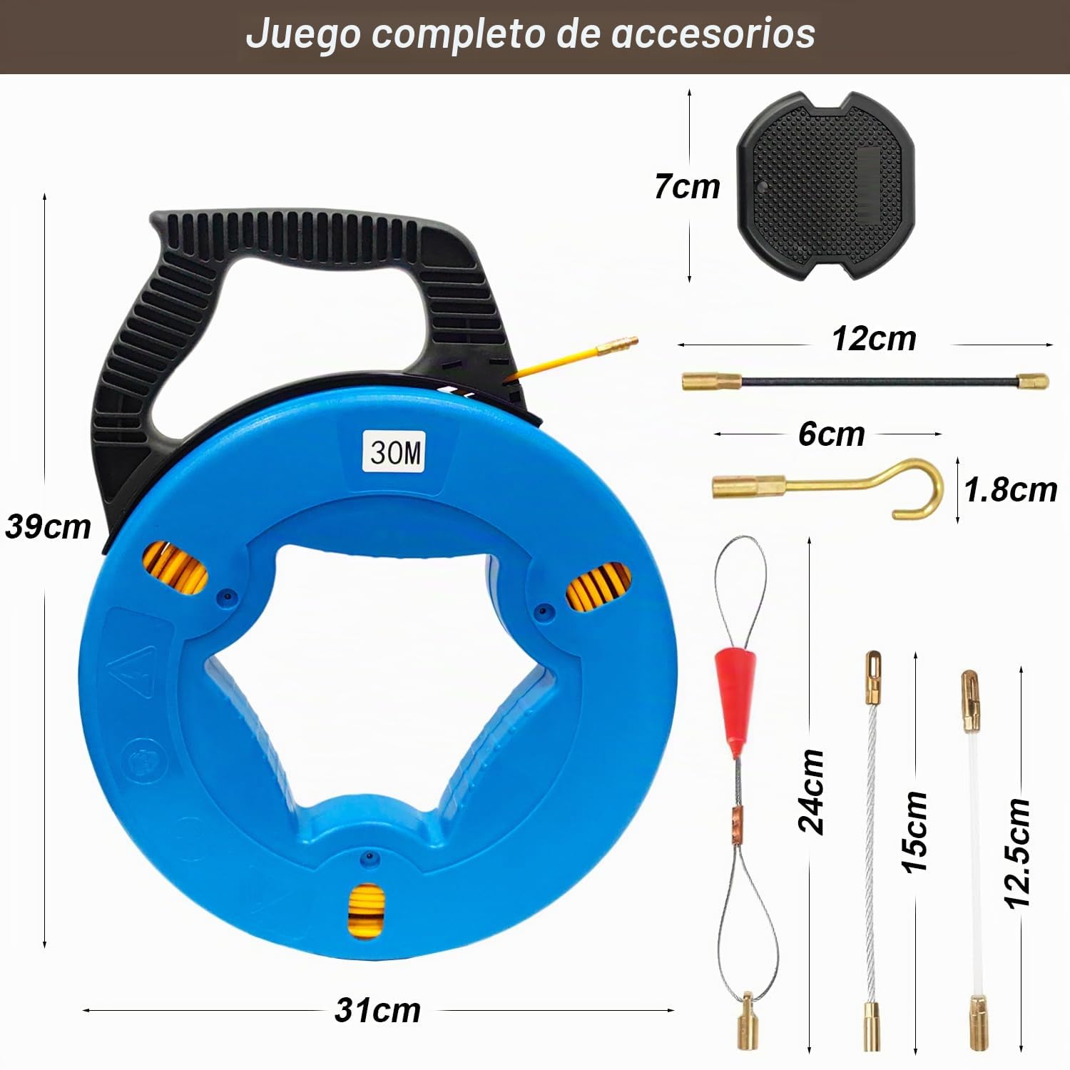 Cinta retráctil Guia Pasacables Trenzada 30m Guia Cables 4mm Alambre De Tracción Fibra de Vidrio Ayuda de Extracción de Cables para Tirar de Cable Guía Enhebrador de Alambre Electrico con Carcasa