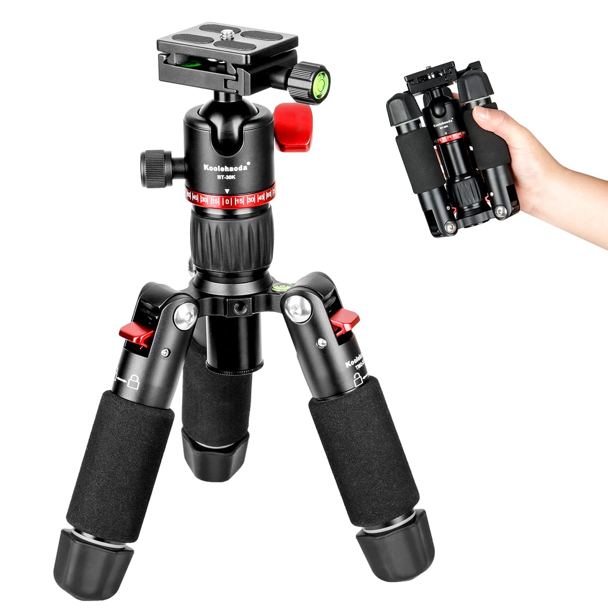 Koolehaoda Portable Mini Tripod 18inch/46cm Tabletop Tripod with 360° Low-Profile Ball Head and Two 1/4" Quick Release Plates for DSLR Camera, Load up to 13.2 Lbs/6kg TMQ-255S