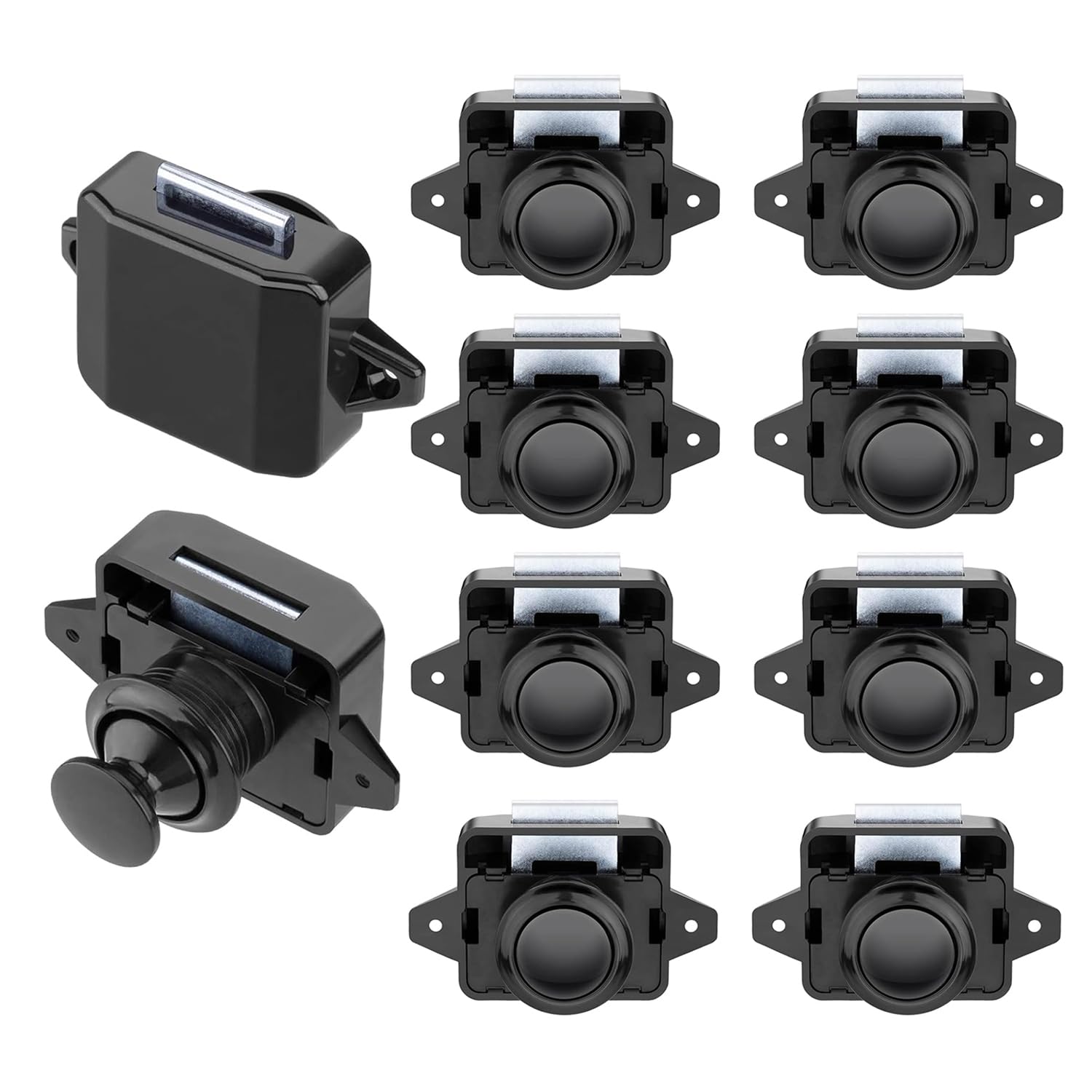 10 Pièces Serrures de Camping Car, Verrou Porte, Bouton Poussoir en Métal Serrure de Porte, Serrure de Meuble, Serrure pour Motorhome Caravan Van RV Camper, Noir