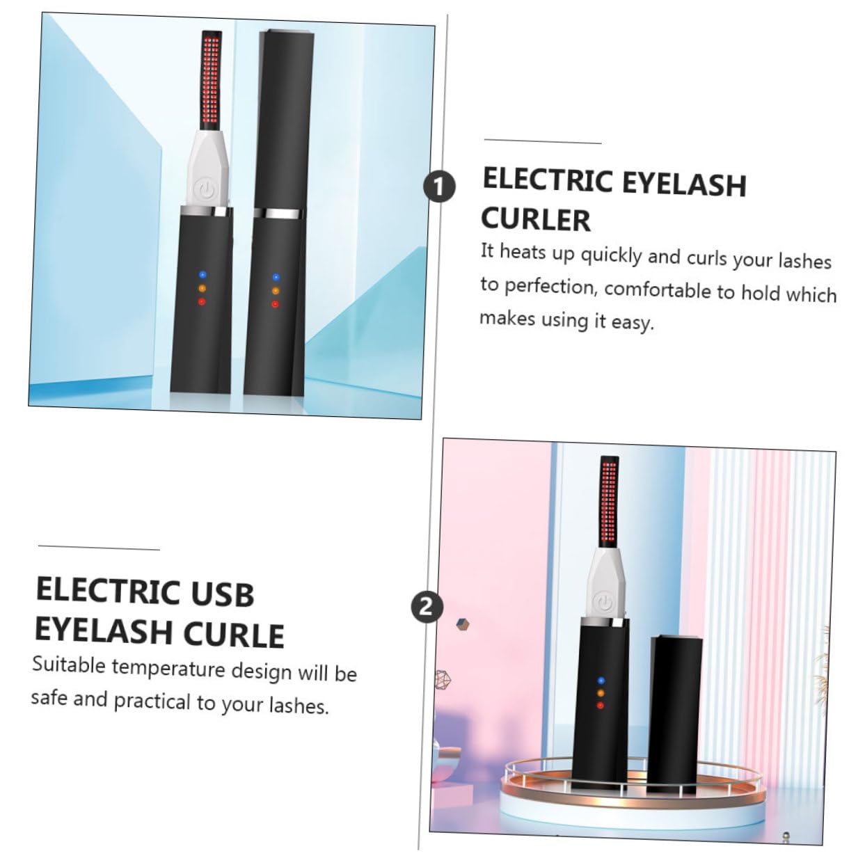 Healeved 3piezas Rizador De Pestañas Eléctrico Usb Recargable Herramienta De Belleza Para Damas De Temperatura y Pantalla Digital Rizador De Pestañas Portátil Para Uso Casa