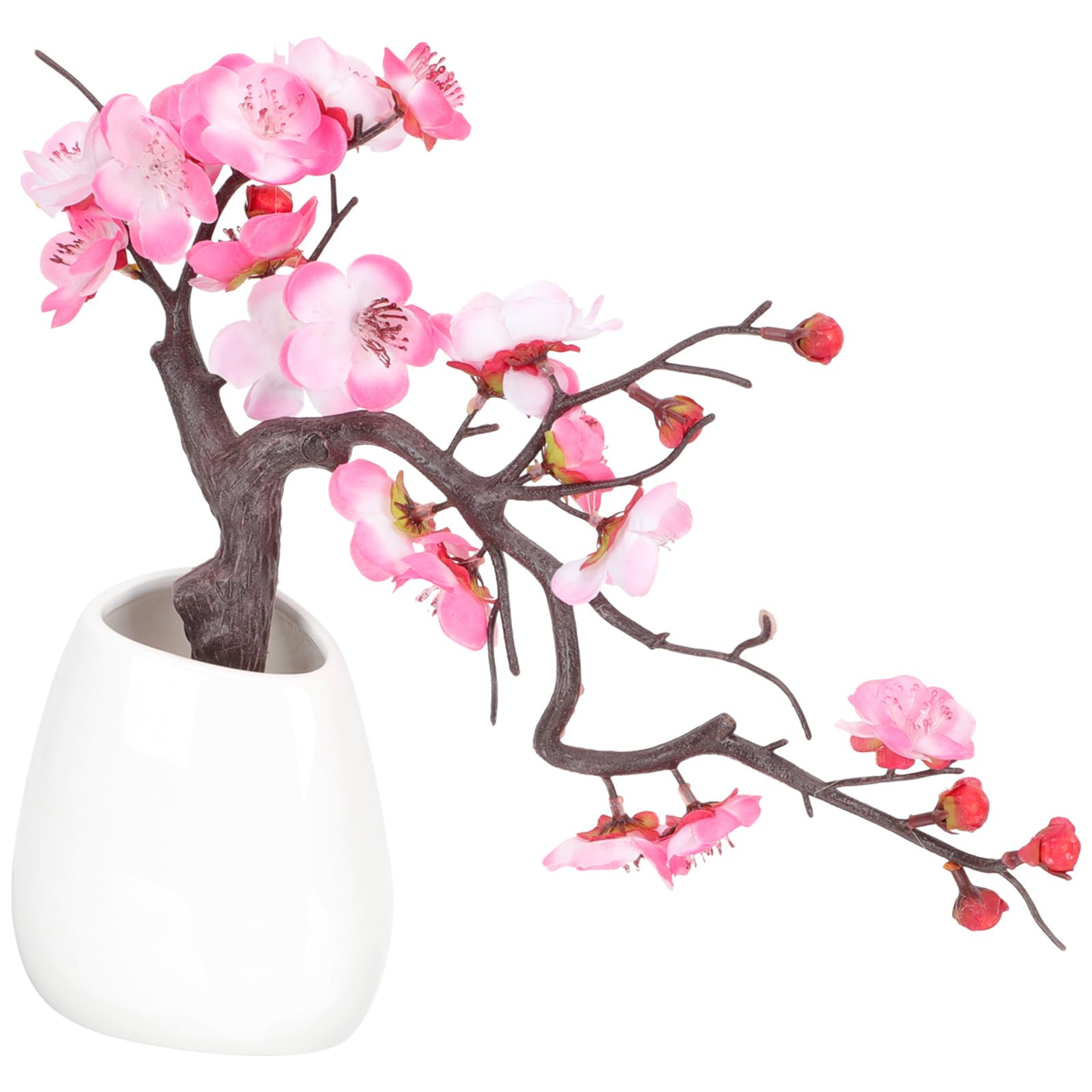 Bonsaï de prunier artificiel en pot rose pour salon et bureau