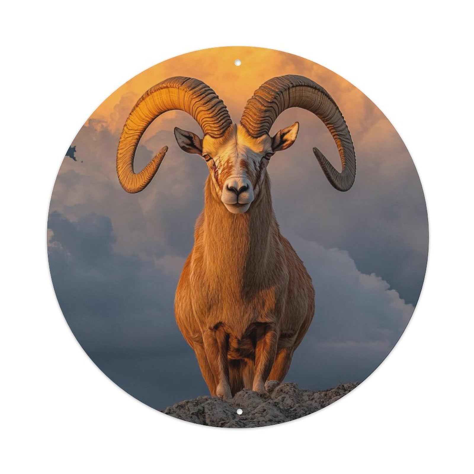 Argali Sheep Wildlife Photography Mountain Drama Golden Sunset Sky Artwork Vintage Metal Tin Sign Plaque Wall Decor for Cafe, Club Bar, Office, Garden Metal Poster 8x8Inch