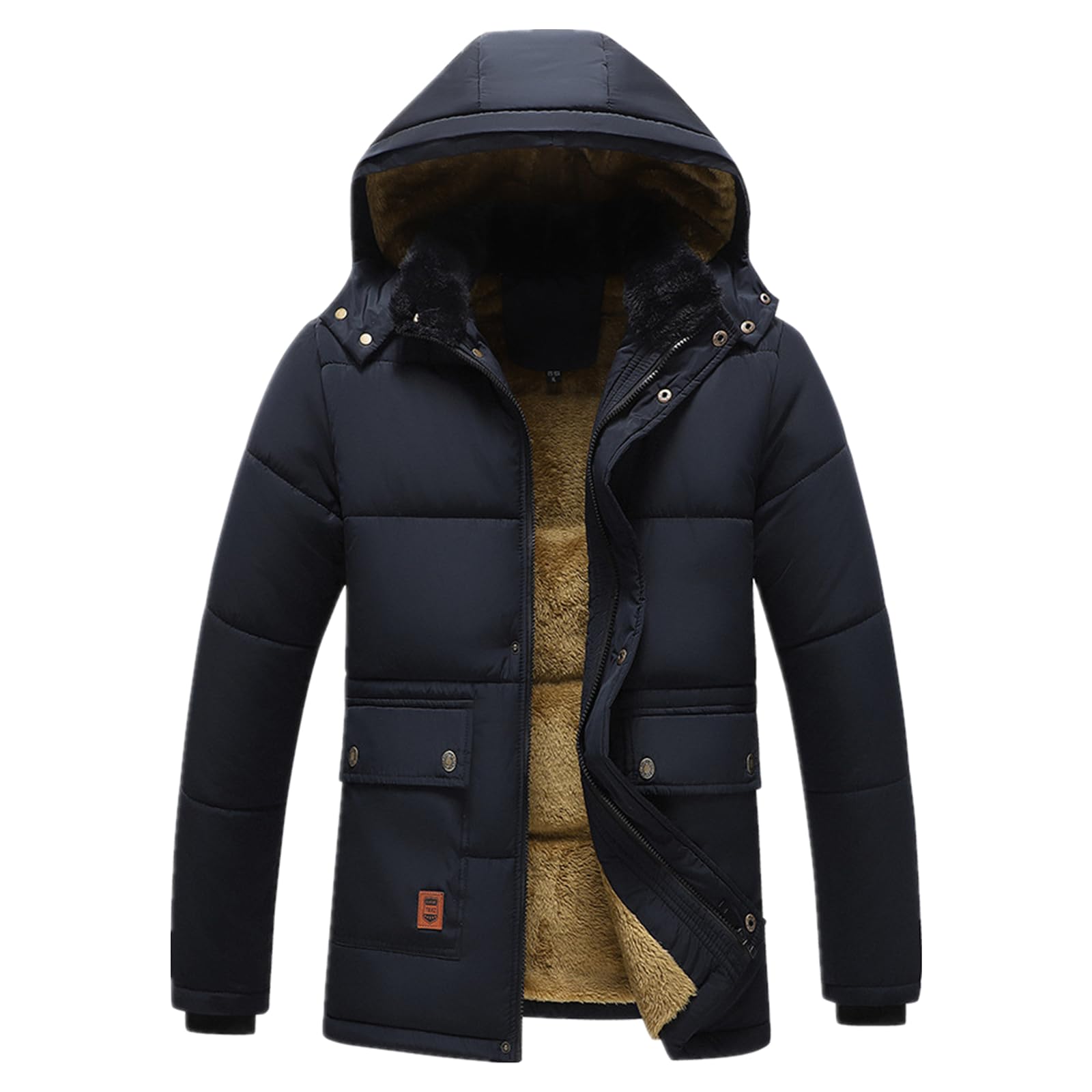 ANUFER Hombres Termal Invierno Chaqueta Parka Forro de Pelusa Gruesa Acolchado de Algodón Abrigo con Capucha de Piel Desmontable