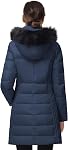 SLOW DOWN Women Winter Down Puffer Coat Warm Hooded Mid-Length Down Jacket for Women with Faux Fur Trim Hood and Pile Collar
