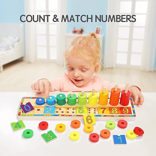 Miniatura 2 de TOP BRIGHT Montessori Juguetes para niños de 2 y 3 años – Rompecabezas de números de madera para niños pequeños, clasificador, juego de apilador de