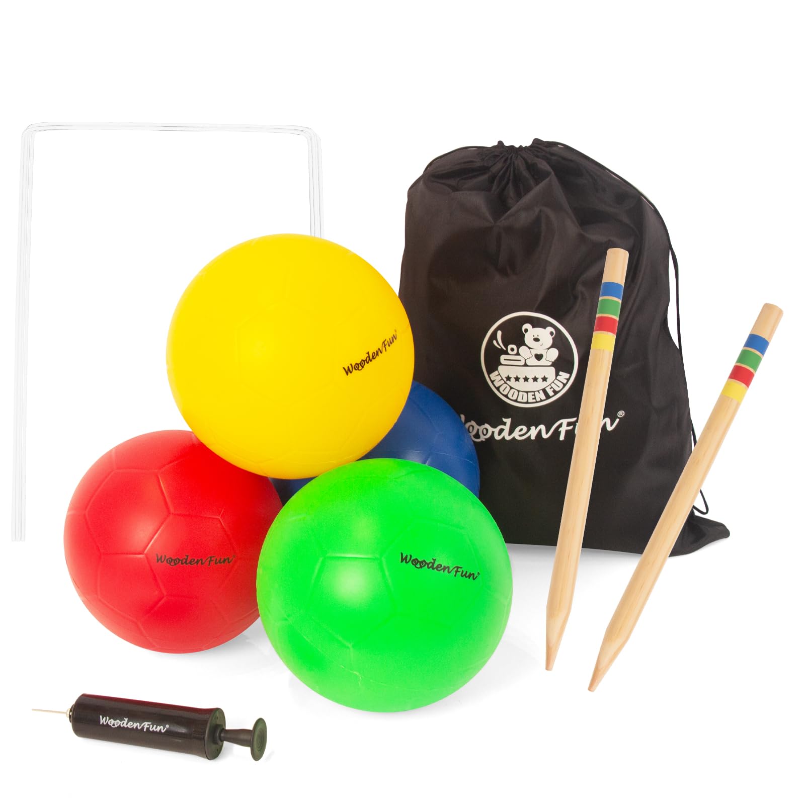 WOODENFUN Football Croquet Game Set 15-Piece Outdoor Garden Game for Children Adults 2-4 Players