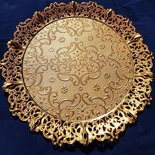 Gold Turkish Round Coffee Tea Serving Tray Decorative Ottoman for Table Bar Outdoor Party Platter Dessert Kitchen Vintage Antique Dresser Decor Style Gift Centerpiece Metal Wedding
