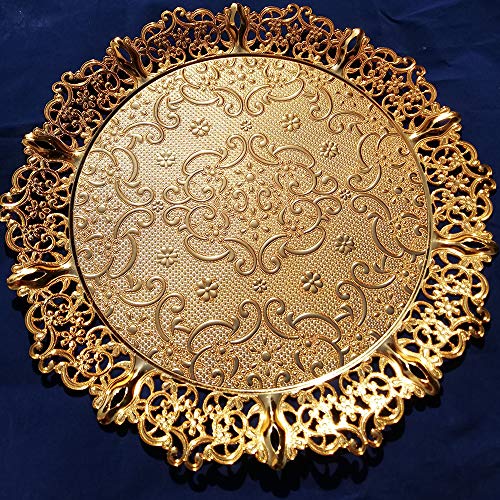Gold Turkish Round Coffee Tea Serving Tray Decorative Ottoman For Table Bar Outdoor Party Platter Dessert Kitchen Vintage Antique Dresser Decor Style Gift Centerpiece Metal Wedding #TOP24