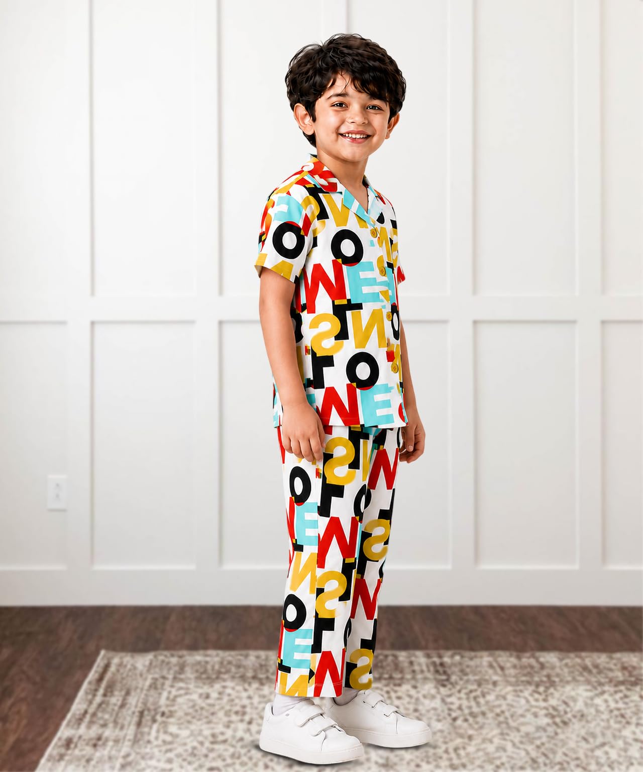 3BROS Unisex Pure Cotton Short Sleeve Kids Night Dress for Boys & Girls Nightwear/Sleepsuit/Loungewear Night Suit for Boys and Girls Top and Pyjama Combo Set (White | 3-4 Years)