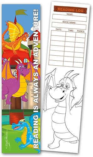 30 Dragons 'Reading is Always an Adventure!' Marcadores para colorear con registros de lectura