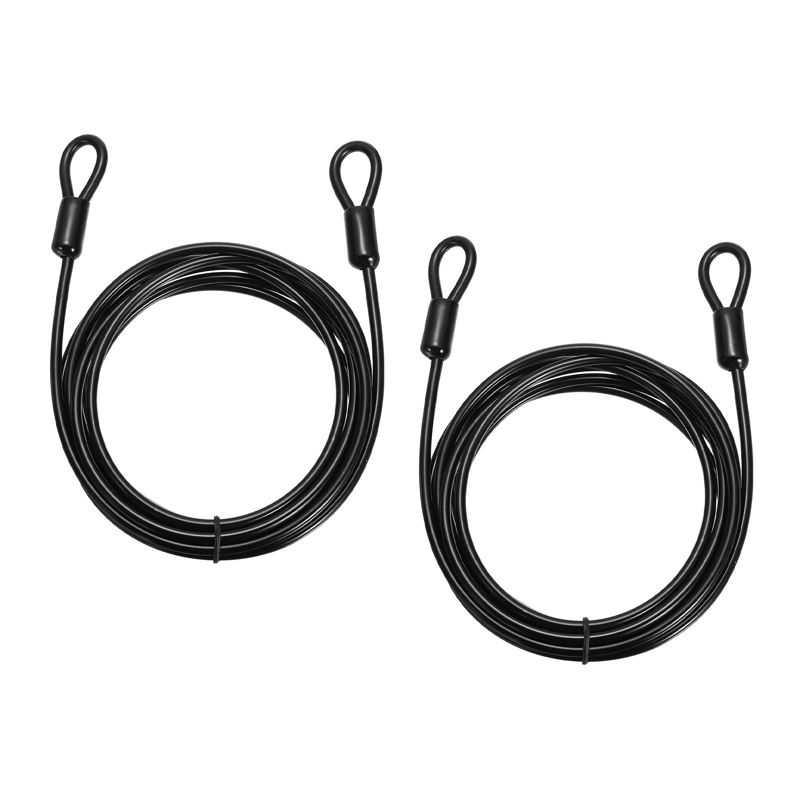 PATIKIL Security Cable Lock (4mm x 2.5m, 8.2ft 70lb Load Capacity, Black)(2 Pcs) Vinyl Coated Stainless Steel Flexible Wire Rope Safety Cable Luggage Lock with Double Loops