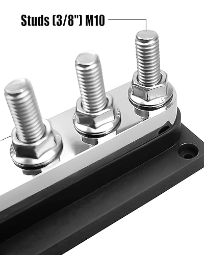 Miniatura 3 de Barra de bus resistente 12-48V 600A Max, 4 pernos M10 (38 pulgadas) Bloque de terminales de barra colectora de cobre de alta corriente con cubierta