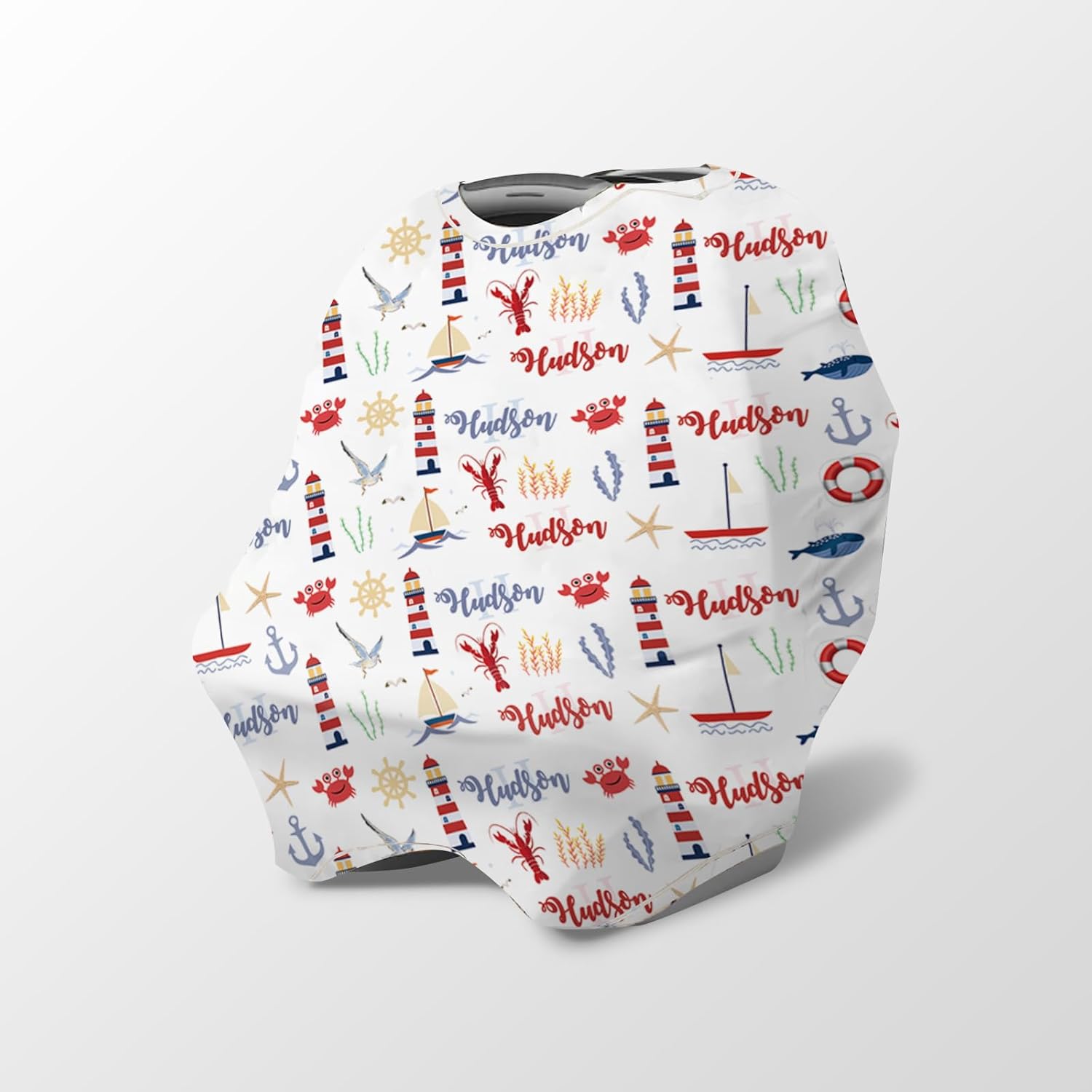 Personalized Baby Car Seat Cover Stroller Canopy: Custom Name Newborn Baby Girl Elastic Sea Sailing Nursing Cover for Moms First Birthday Gift Anchor(one Size)